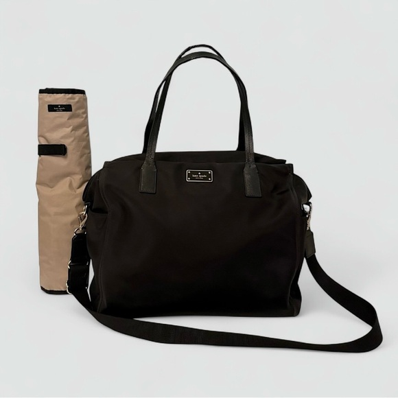 Kate Spade Chelsea Large Baby Tote Diaper Bag & Changing Pad Black, Tan Interior - Picture 1 of 16